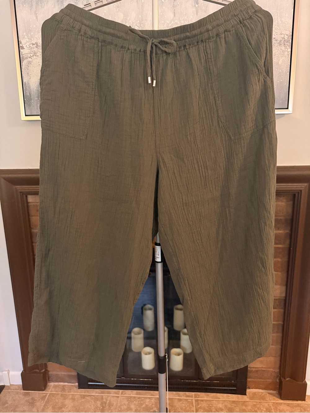 St. John's Bay Cotton Olive Green Drawstring Women’s Wide Leg Pants